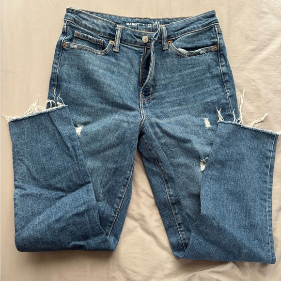 Old Navy Women's Blue Straight Leg Distressed Jeans - Picture 2 of 3